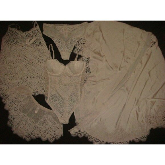 Victoria's Secret 32C,34C TEDDY ONE-PIECE+XS TANK+SHORTS+Kimono robe PINK floral